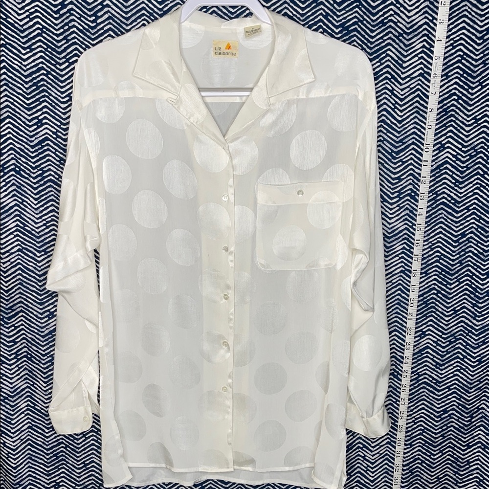 Vintage Liz Claiborne White Polka Dot Blouse Rare Find